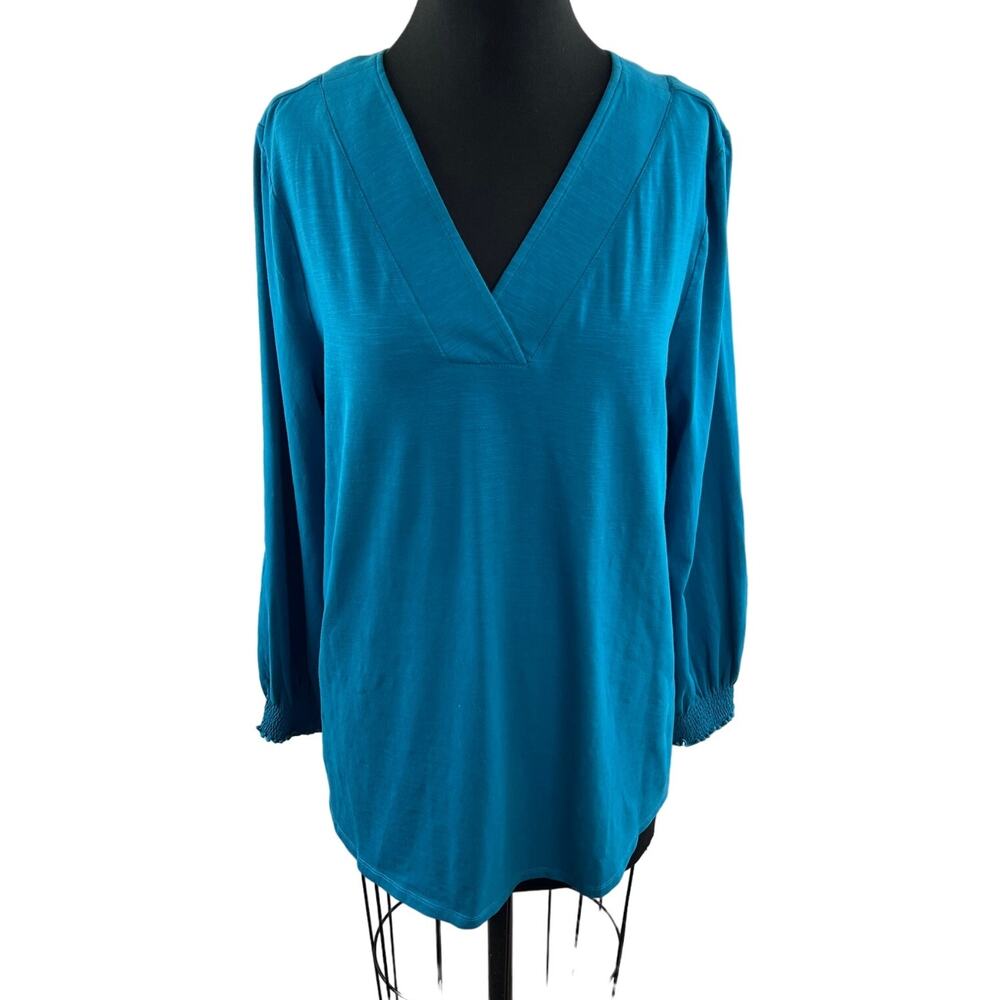 NWT Soft Surroundings Blue Julieann Tunic Cotton Blend Long Sleeve V-Neck Sz XL